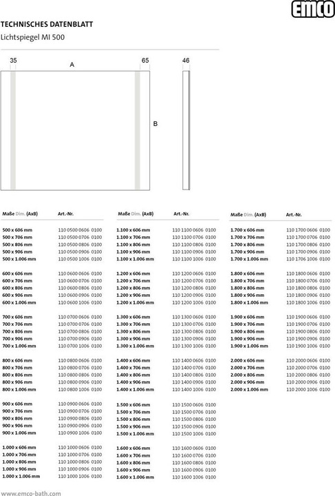 Produktbild Emco MI 500 LED-Lichtspiegel, zwei Lichtausschnitte seitlich, verdeckter Sensorschalter, Breite: 500