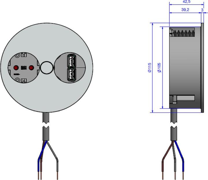 Actual product image Bachmann TWIST 1x earth contact wire end USB-Charger earth contact mounting plug white 2m