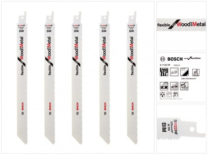 Produktbild Bosch Professional Zubehör Säbelsägeblatt S 1122 HF, Flexible for Wood and Metal, 5er-Pack