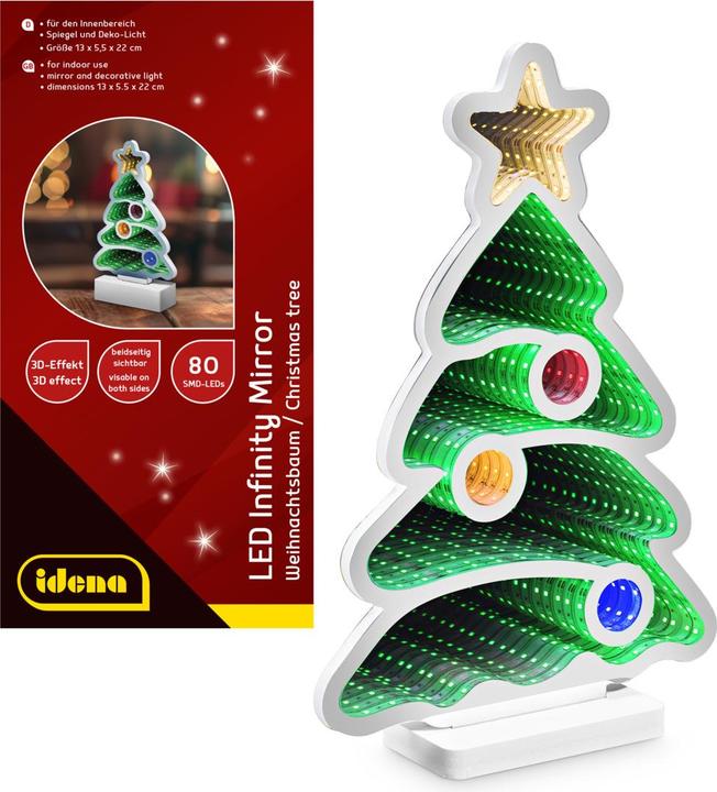 Produktbild Idena LED Infinity Mirror Weihnachtsbaum 13x5,5x22cm batteriebetrieben