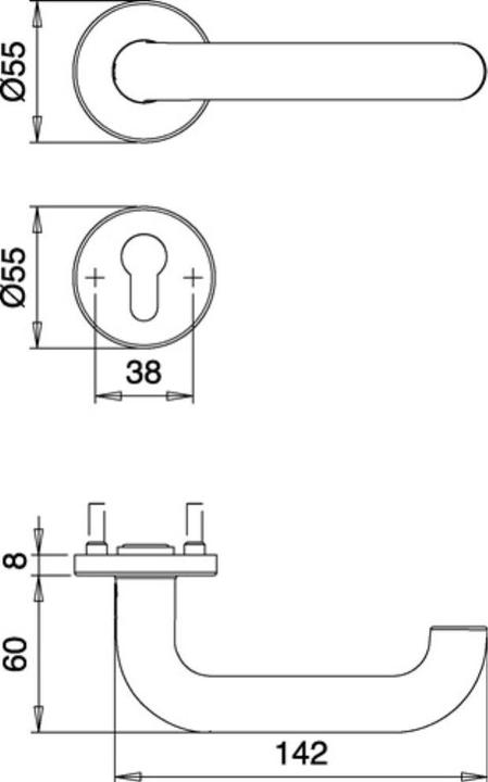 Produktbild EDI Feuerschutzgarnitur Riva FS 103/103 AP Aluminium F1 D/D für Türstärke 38-58 mm PZ rund DIN links... (Türgriff)