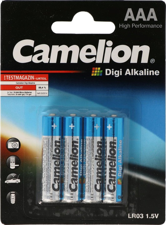 Produktbild Camelion 11210403 - Digi Alkaline Batterien AAA / LR03, 4 Stück, Kapazität 1250 mAh, ideal für digit (4 Stk., AAA, 1250 mAh)