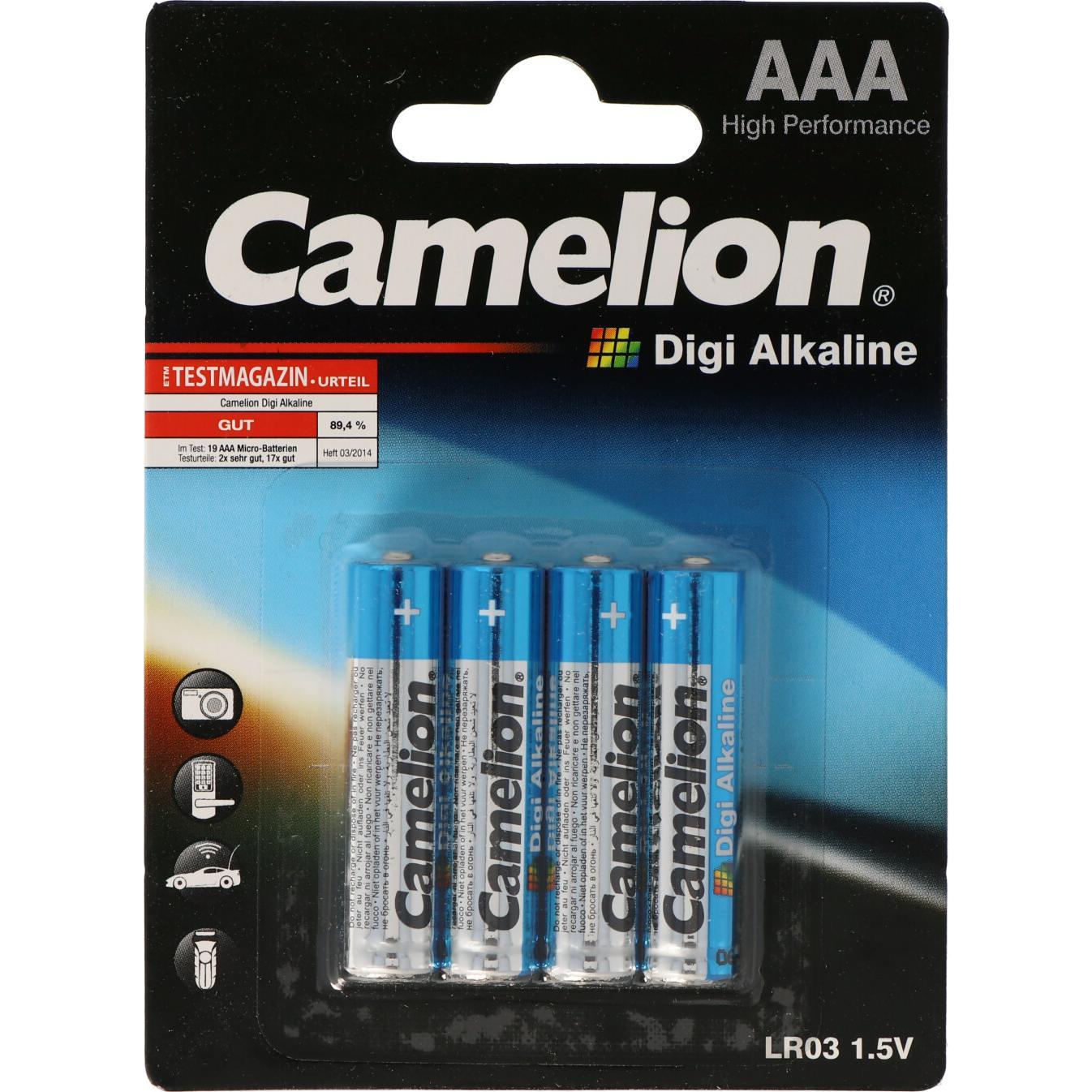 Camelion 11210403 - Digi Alkaline Batterien AAA / LR03, 4 Stück, Kapazität 1250 mAh, ideal für digit (4 pz., AAA, 1250 mAh), Batterie + pile