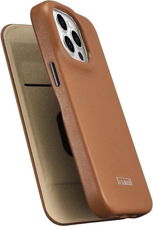 Actual product image iCarer CE Premium Leather Folio Case for iPhone 14 Pro Magnetic Flip Leather Folio Case MagSafe Brow (Apple iPhone 14 Pro)