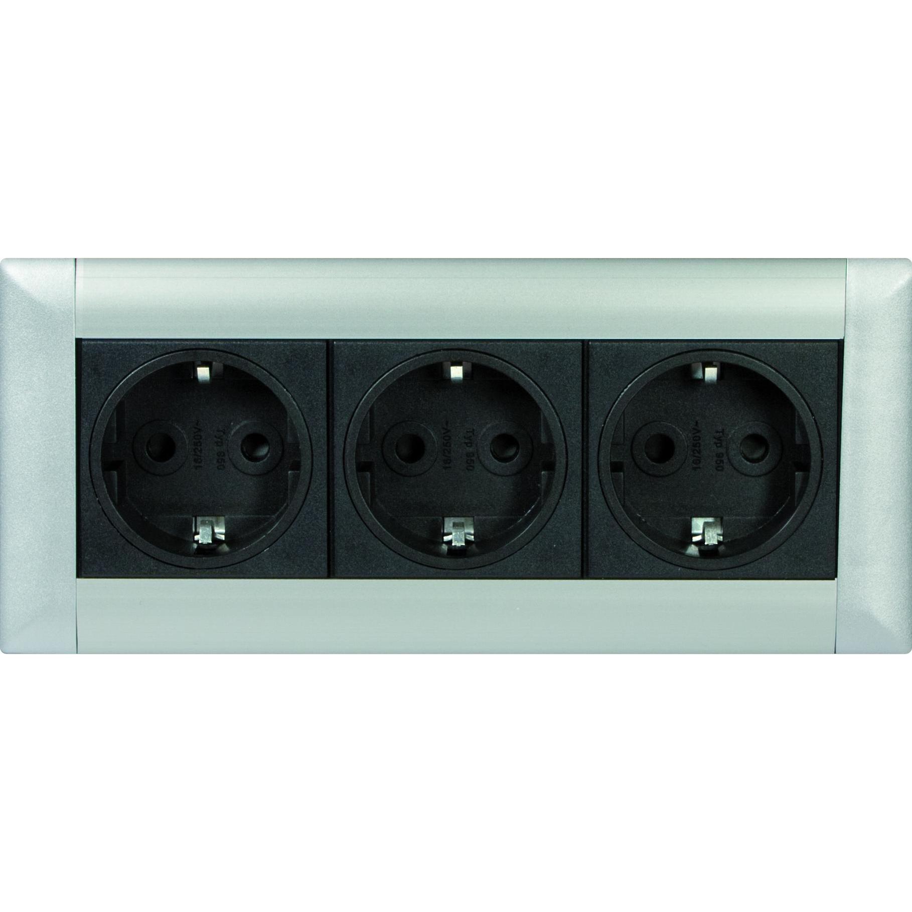 Schulte, Steckdosenleiste, Elektrotechnik 159610000200 Evoline Frame-Dock, 3 x VDE Steckdosen Aluminium (3 x)