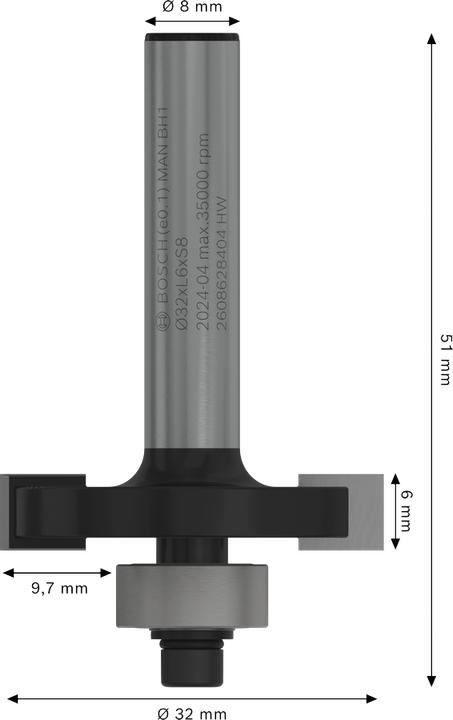 Produktbild Bosch Professional Zubehör Scheibennutfräser, 8 mm, D1 32 mm, L 6 mm, G 51 mm