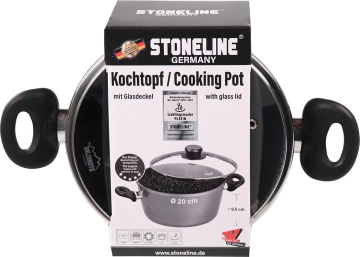 Actual product image Stoneline Saucepan 20 cm, with glass lid, non-stick frying pot, induction and oven-safe (Pot, Cast aluminium, 20 x 9.50 cm)