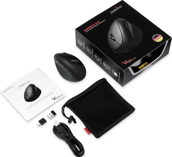 Actual product image Perixx PERIMICE-819, ergonomic vertical mouse, silent click, multi-device, black (Wireless)