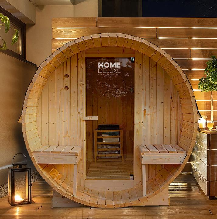 Actual product image Home Deluxe Outdoor sauna barrel sauna AQUILA DELUXE L- 195 x 220 cm for 4 persons - Sauna with 8kW heater