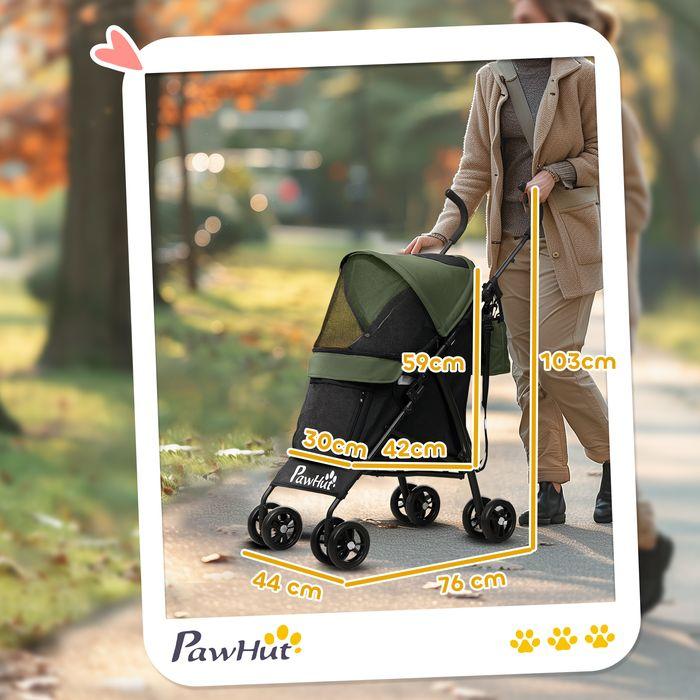 Actual product image Swisshandel24 Hundewagen Hundebuggy klappbar für Hunde & Katzen bis 4 kg Dunkelgrün (Cat, Dog, Foldable, Safety closure, Washable)