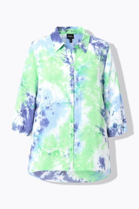 Actual product image Ulla Popken Tie Dye 3/4 Sleeve Button Down Blouse (46, 48)
