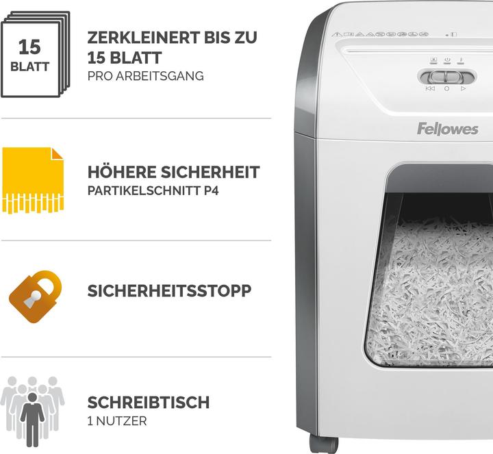 Produktbild Fellowes Aktenvernichter 15C weiss (Partikelschnitt)
