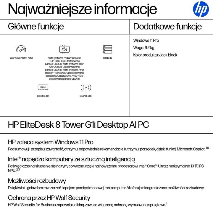 Nutritional values and ingredients HP EliteDesk 8 Tower G1i Desktop AI PC (1000 GB, 16 GB)