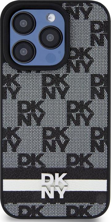 Actual product image DKNY PU Leather Checkered Pattern and Stripe Case for iPhone 15 Pro Black (Apple iPhone 15 Pro)