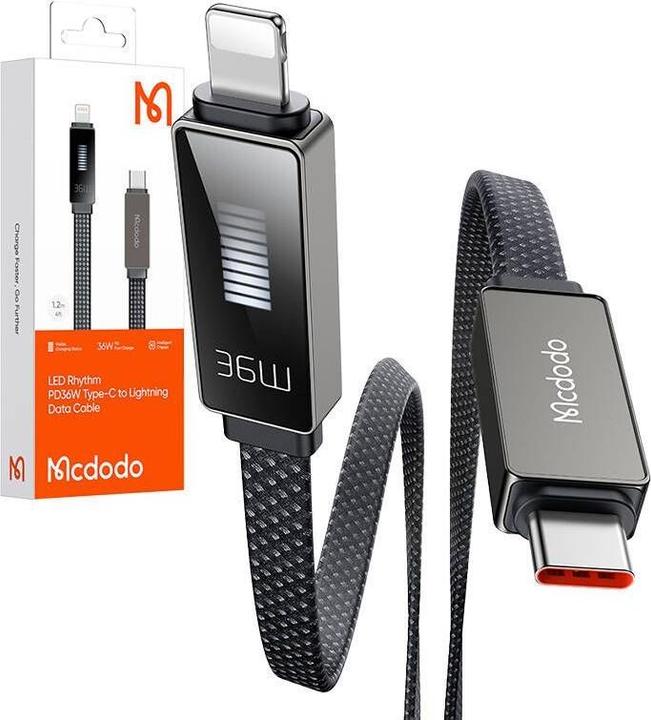 Actual product image Mcdodo Cable CA-4960 USB-C to Lightning with display 1.2m (black) (1.20 m, 36 W)