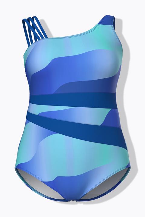 Actual product image Ulla Popken Ombre Wave Split Strap One Piece Swimsuit (52)