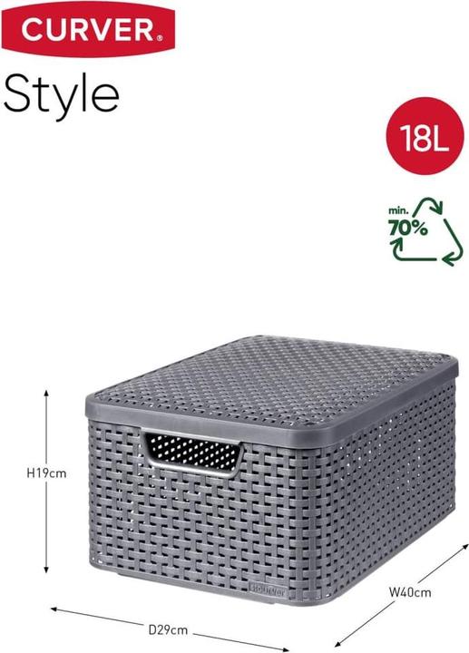 Actual product image Curver Basket with lid Rattan Style M dark gray (40 x 29 x 19 cm, 18 l)