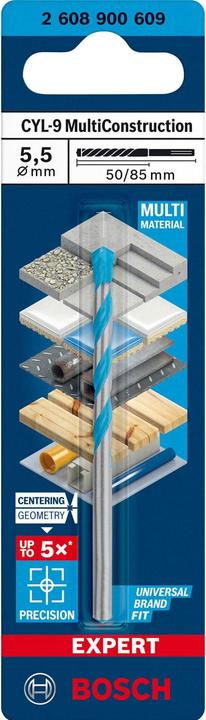 Produktbild Bosch Professional Zubehör EXPERT CYL-9 MultiConstruction Bohrer, 5,5 x 50 x 85 mm (5.50 Millimeter)