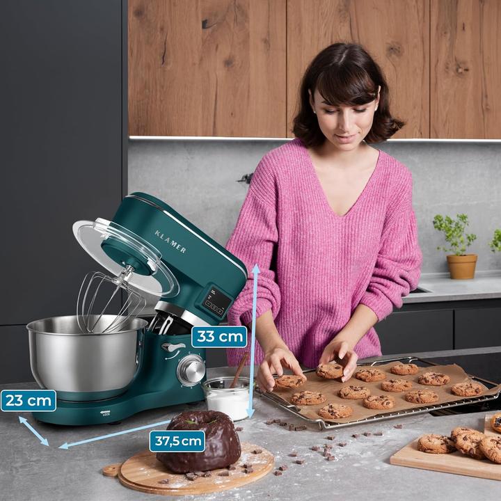 Immagine prodotto KLAMER Küchenmaschine Classic 1400 W – 5,5 L Rührschüssel aus Edelstahl, Knet-, Rühr- & Schneeb… (1400 W, 5.50 l)
