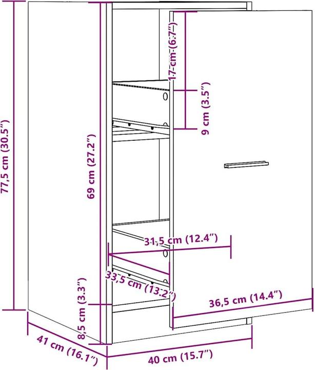 Produktbild vidaXL Apothekerschrank (40 x 41 x 77.50 cm)