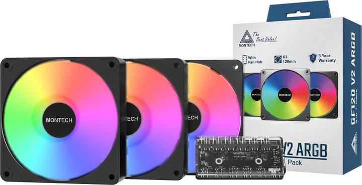 Produktbild Montech CASE FAN 120MM GF120 V2/ARGB PWM 3I1(B) (120 mm, 3x)