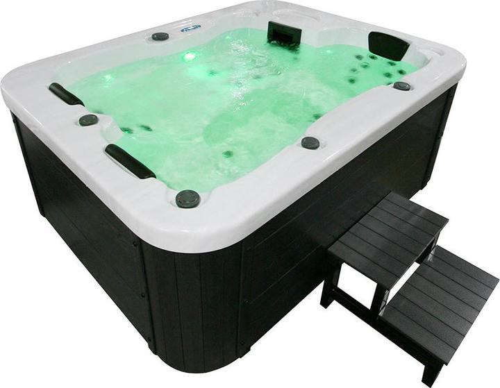 Produktbild Home Deluxe Outdoor Whirlpool WHITE PEARL, 27 Massagedüsen, Beleuchtung, Treppe und Thermoabdeckung, 3 Personen