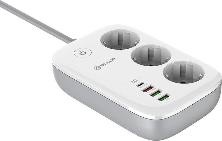 Produktbild Tellur Smart WiFi Power Strip 3 Outlets, PD30W, QC18W, 2xUSB 2.4A 2500W 10A 2m (3x, CEE 7/3, 2 m)