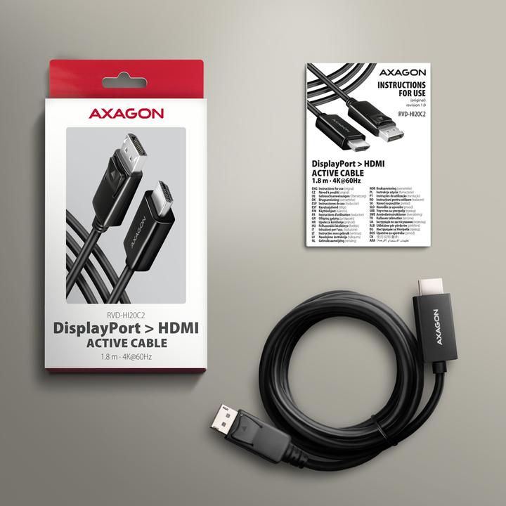 Actual product image Axagon RVD-HI20C2 DP > HDMI cable 1.8 m, 4K/60Hz (1.80 m)