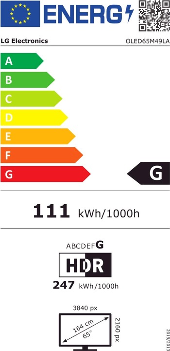 Energy Label LG OLED65M49LA OLED evo Signature TV 164 cm (65) Gallery Design (65", OLED, 4K)