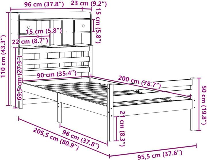 Image du produit vidaXL Bücherregalbett (90 x 200 cm)