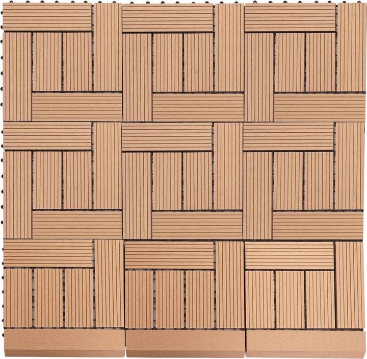 Produktbild Swisshandel24 WPC Bodenfliese Rhone + Abschluss, Holzoptik Balkon/Terrasse, 11x je 30x30cm = 1qm Premium teak ve (11 x, 30 x 30 cm)