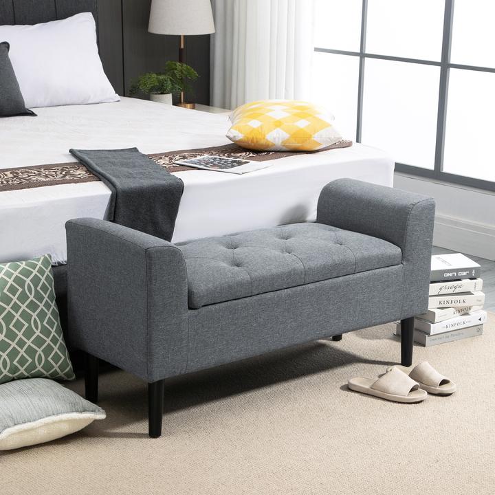 Actual product image Homcom Sitzbank Polyester, Gummiholz Hellgrau+Schwarz (44 cm)