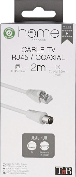 Image du produit T'nB CÂBLE ANTENNE COAXIAL VERS RJ45 2M M/M (BLANC) (Câble d'antenne)