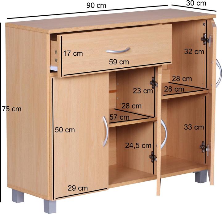 Immagine prodotto FineBuy Credenza in legno impiallacciato faggio (30 x 75 cm)