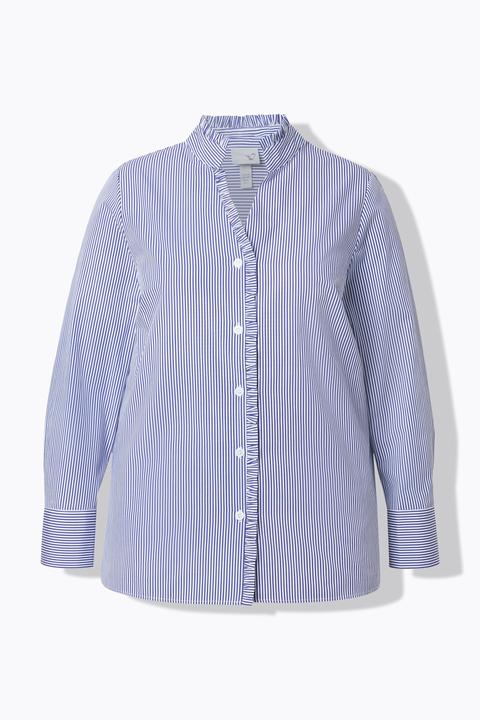 Actual product image Ulla Popken Pinstripe Ruffle Trim Button Down Shirt (60)