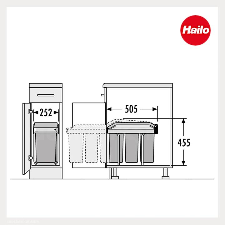 Image du produit Hailo Einbau-Mülleimer mit Mülltrennsystem (3x10 L) (30 l)