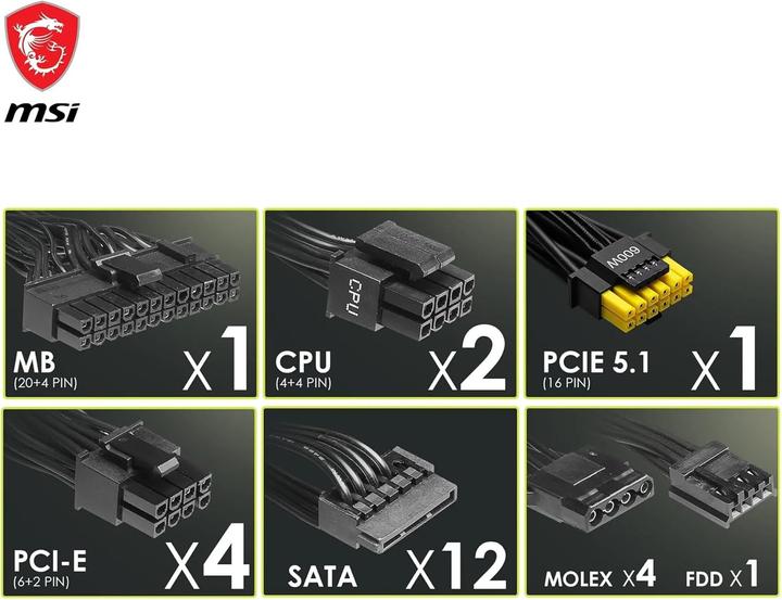 Productafbeelding MSI MAG A1250GL (1000 W)