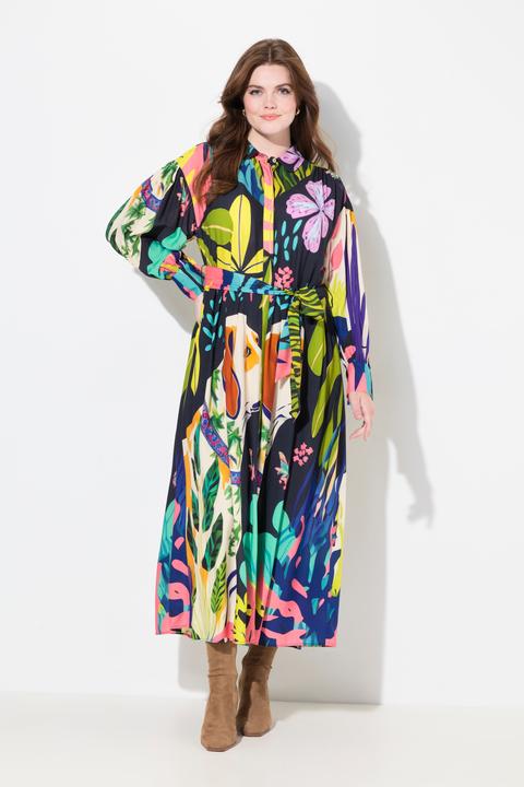 Produktbild Ulla Popken Maxikleid, A-Linie, Bubikragen, Langarm, Taschen (50, 52)