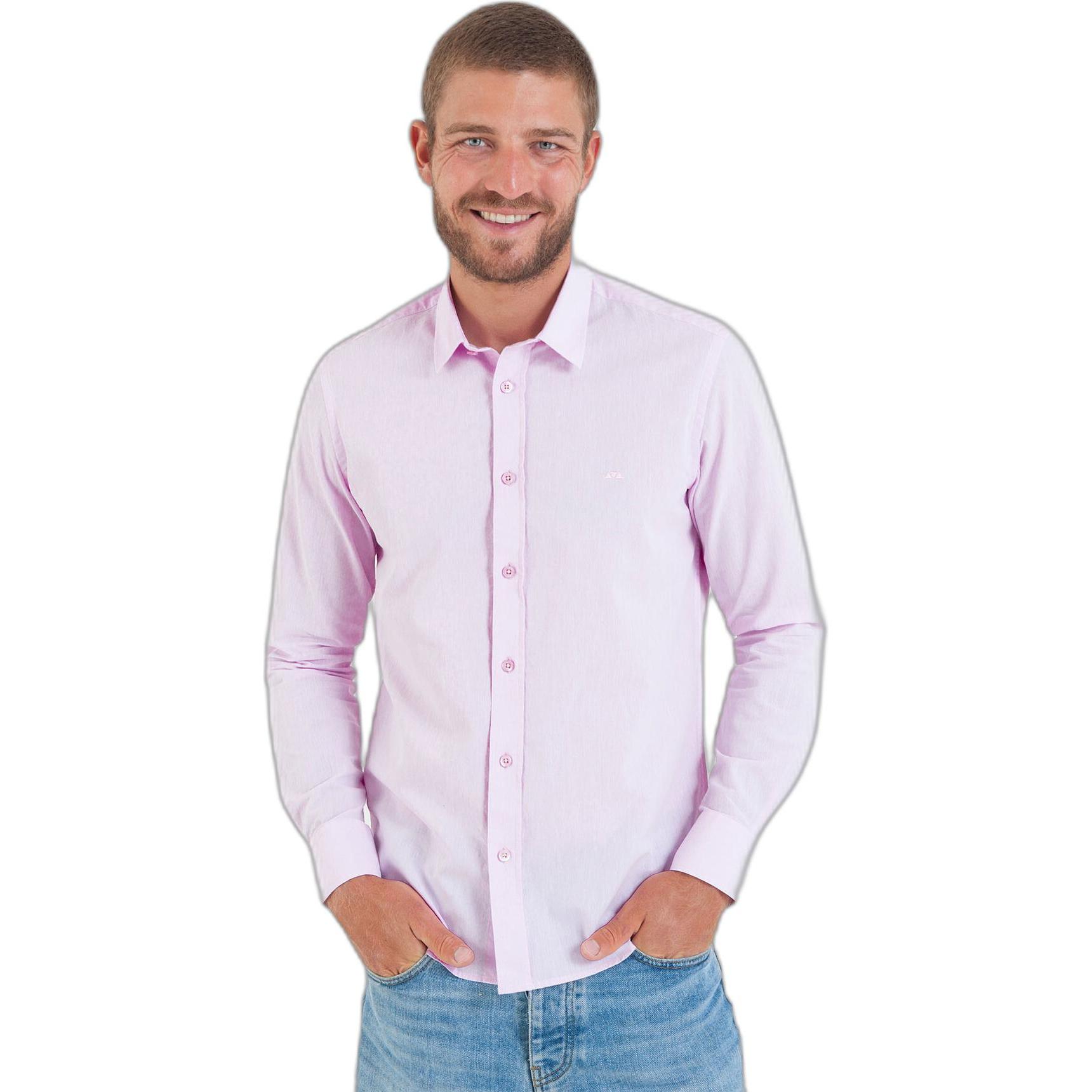 Camberabero, Herren, Hemd, Hemd langarm einfarbig Baumwolle Leinen, Rosa, (3XL)