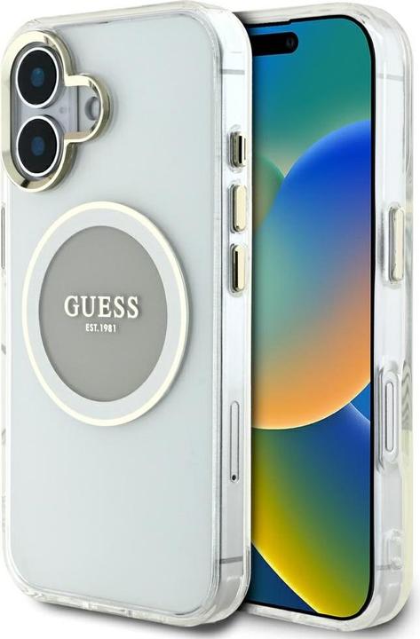 Immagine prodotto Guess Case IML Metal Colored Circle Classic Logo MagSafe for iPhone 16 grey (Apple iPhone 16)