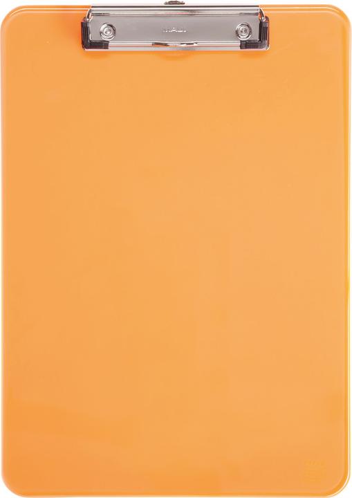 Image du produit Maul Porte-bloc néon, DIN A4, plastique transparent-orange, plat, borne à clip nickelée (22,5 x 32 cm)