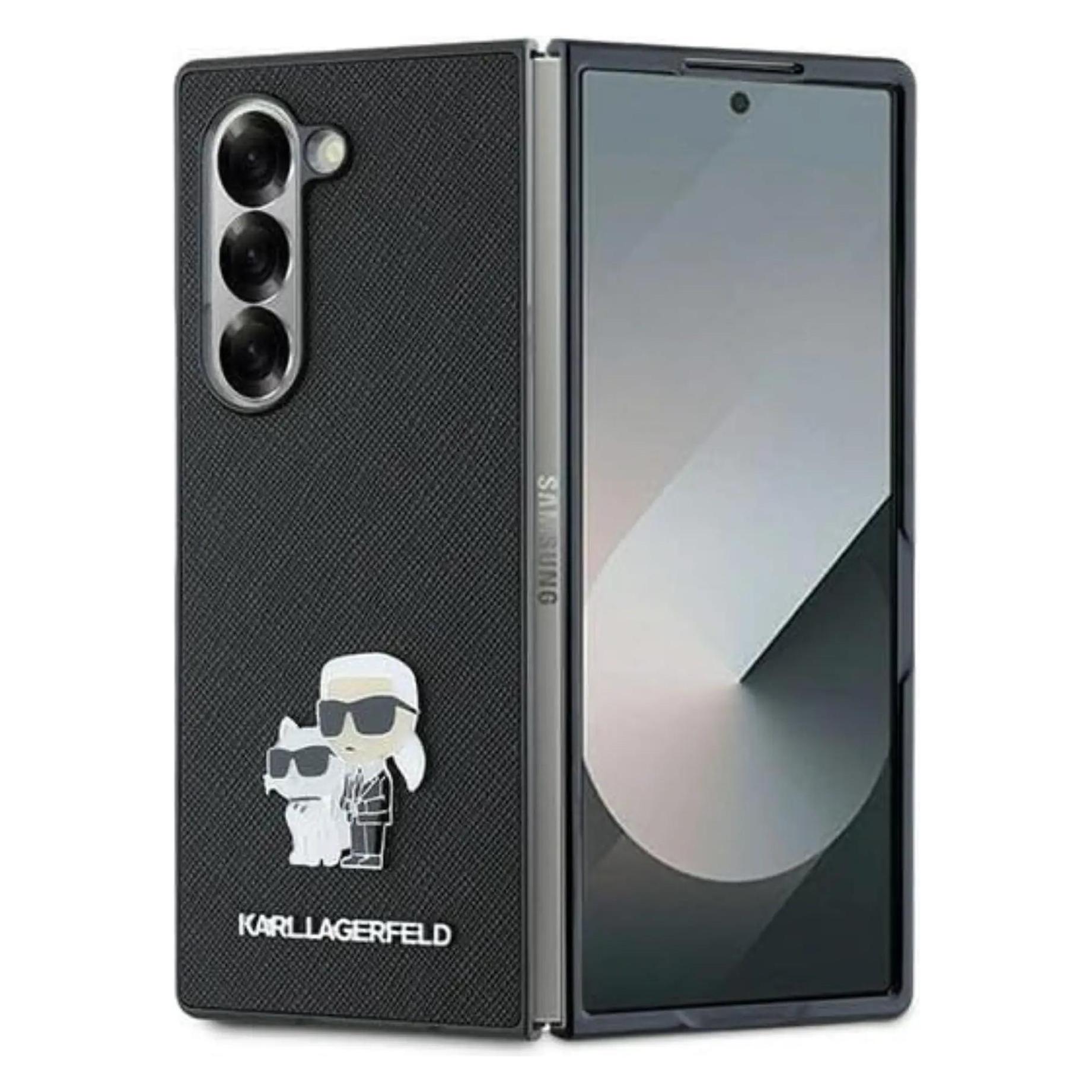 Karl Lagerfeld KLHCZFD6SAPKCNPK Z Fold6 F956 Czarny/black Saffiano Metal Pin (Samsung Galaxy Z Fold6), Smartphone Hülle, Schwarz