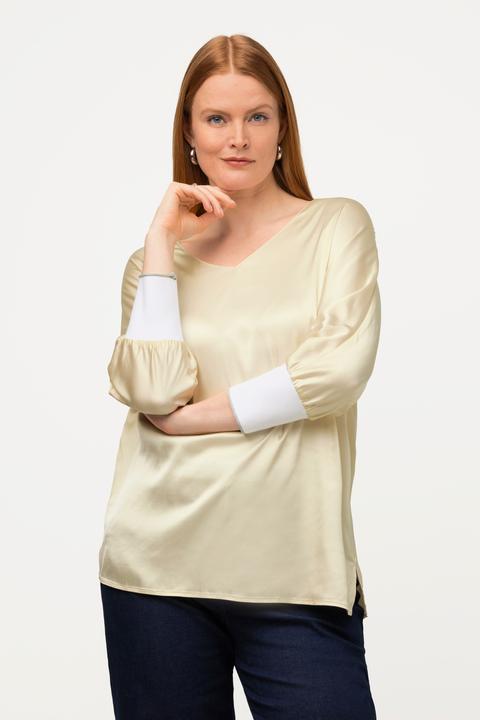 Immagine prodotto Ulla Popken Blusa con raso, scollo a V e maniche a 3/4 a pipistrello (54)