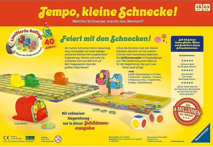 Actual product image Ravensburger Kinderspiel 23034 - Tempo little snail 40th anniversary, popular snail race (German, 2 - 6 Players)