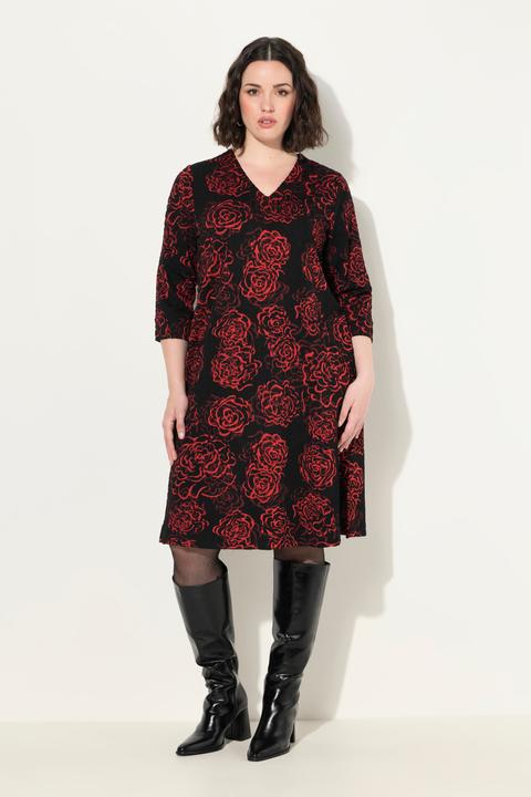 Produktbild Ulla Popken Jacquard-Jerseykleid, V-Ausschnitt, 3/4-Arm, Taschen (50, 52)