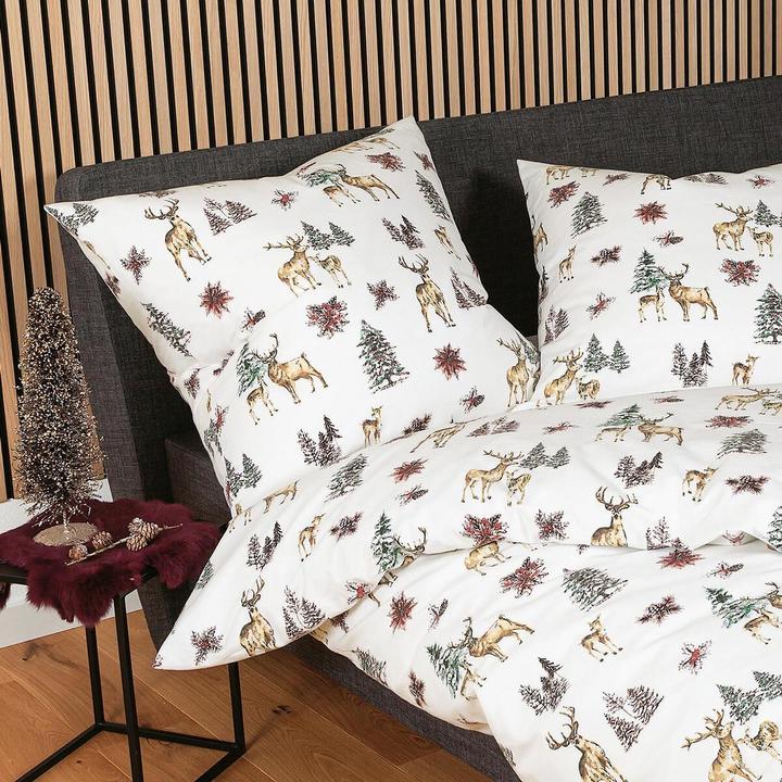 Produktbild Janine Feinbiber Bettwäsche Davos 65150 naturell rot grün (Bettwäsche Set, 160x210 cm + 65x100 cm)