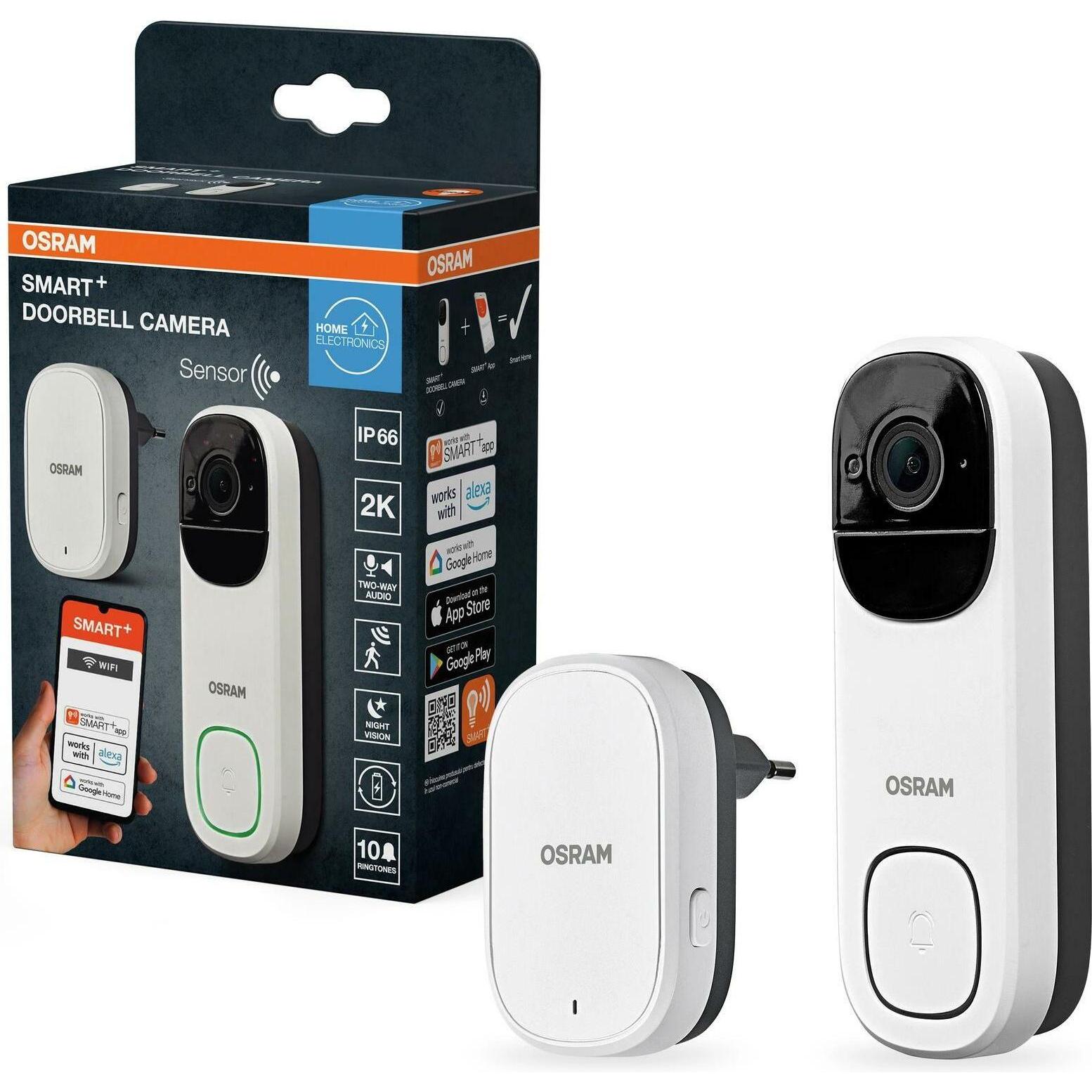 Osram Smart+ Wifi Outdoor Camera Doorbell White (2304 x 1296 Pixels), Telecamera di rete, Bianco