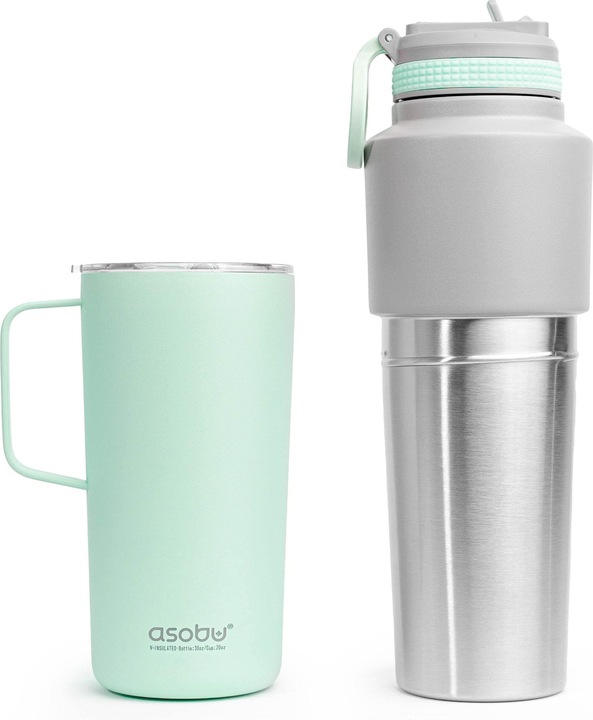 Immagine prodotto Asobu Bottiglia Twin Pack con Mug Mint, 0,9 L + 0,6 L (0.90 l)