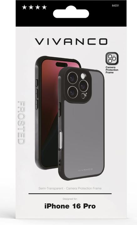 Image du produit Vivanco FROSTED Coque pour iPhone 16 Pro, semi-transparente/noire, cadre de protection de caméra intégré (Apple iPhone 16 Pro)