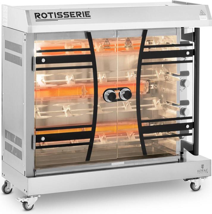 Produktbild Royal Catering Mobiler Gas-Hähnchengrill 4 Spiesse mit Beleuchtung und Rädern 3 x 5,5 kW (16.50 kW)